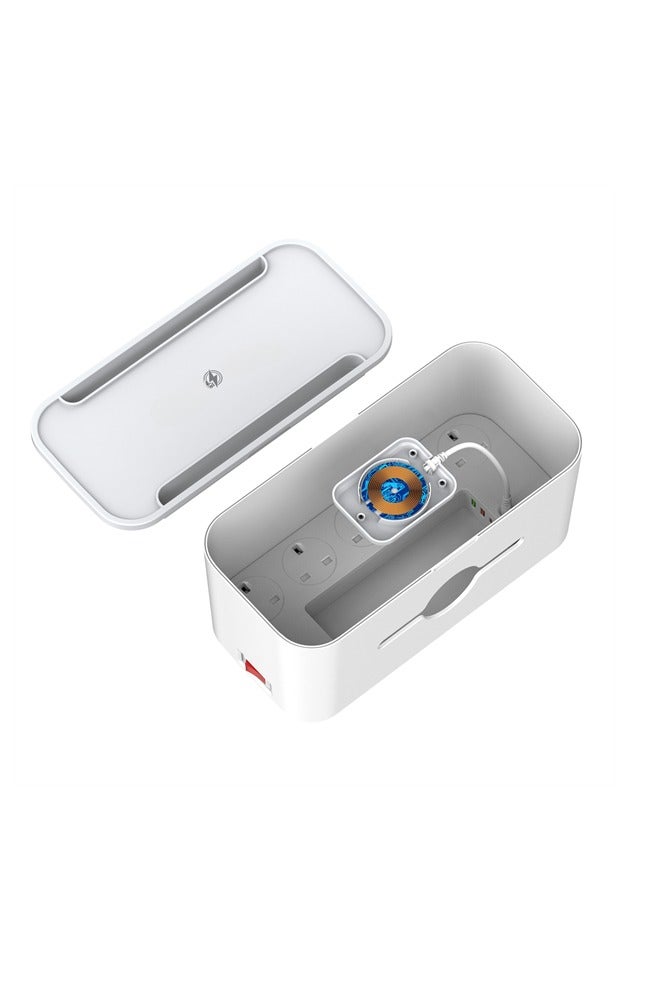 ريبنيو صندوق إدارة كابلات وسلك تمديد طاقة 3 في 1، 5 منافذ عالمية، 3 منافذ USB مع حامل للكمبيوتر اللوحي، كابلات بطول 2 متر، شرائط طاقة، صندوق منظم أنيق لحماية الأطفال والحيوانات الأليفة، وسطح مكتب أنيق - Image 2