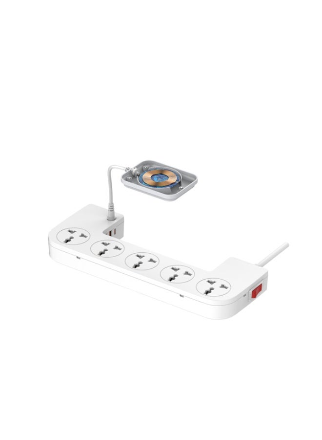 ريبنيو صندوق إدارة كابلات وسلك تمديد طاقة 3 في 1، 5 منافذ عالمية، 3 منافذ USB مع حامل للكمبيوتر اللوحي، كابلات بطول 2 متر، شرائط طاقة، صندوق منظم أنيق لحماية الأطفال والحيوانات الأليفة، وسطح مكتب أنيق - Image 4