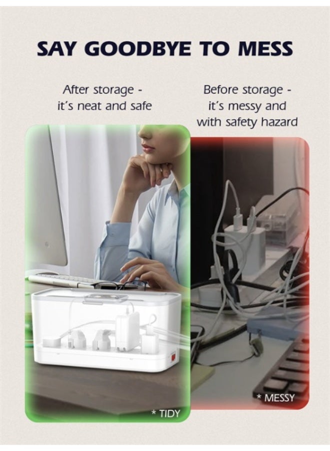 ريبنيو صندوق إدارة كابلات وسلك تمديد طاقة 3 في 1، 5 منافذ عالمية، 3 منافذ USB مع حامل للكمبيوتر اللوحي، كابلات بطول 2 متر، شرائط طاقة، صندوق منظم أنيق لحماية الأطفال والحيوانات الأليفة، وسطح مكتب أنيق - Image 5
