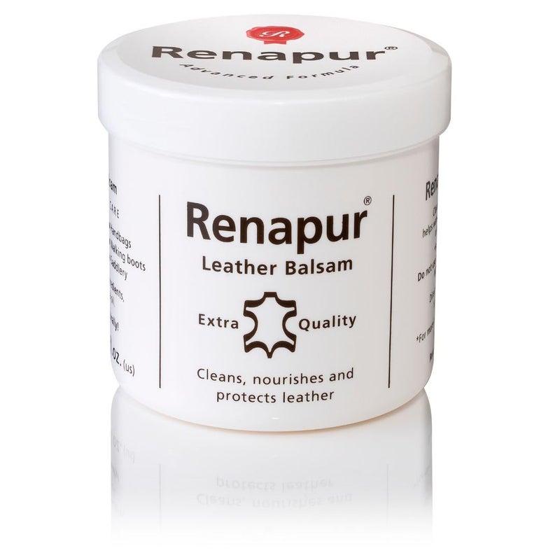 Renapur بلسم رينابور للجلد 200 مل مع 2 إسفنجة تطبيق - مكيف ومجدد طبيعي. مناسب لجميع الأرائك الجلدية الناعمة ونصف الأنيلين، الأحذية، الحقائب، مقاعد السيارات، معدات الفروسية، إلخ. - Image 1