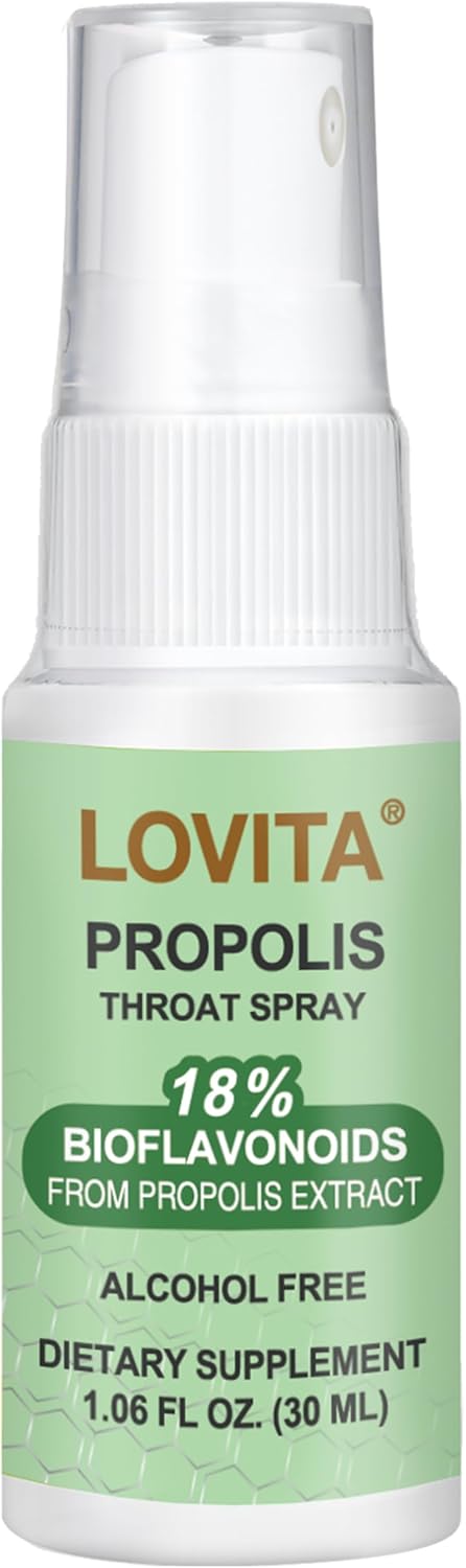 Lovita Propolis Throat Spray, 18% Bioflavonoids, Immune Support, Alcohol-Free, Gentle and Tasty, 1 Fl Oz