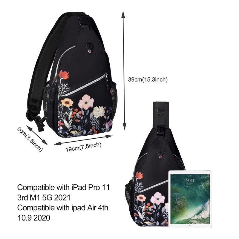 MOSISO Sling Backpack, Multipurpose Travel Hiking Daypack Garden Flowers Rope Crossbody Shoulder Bag, Black - Image 4