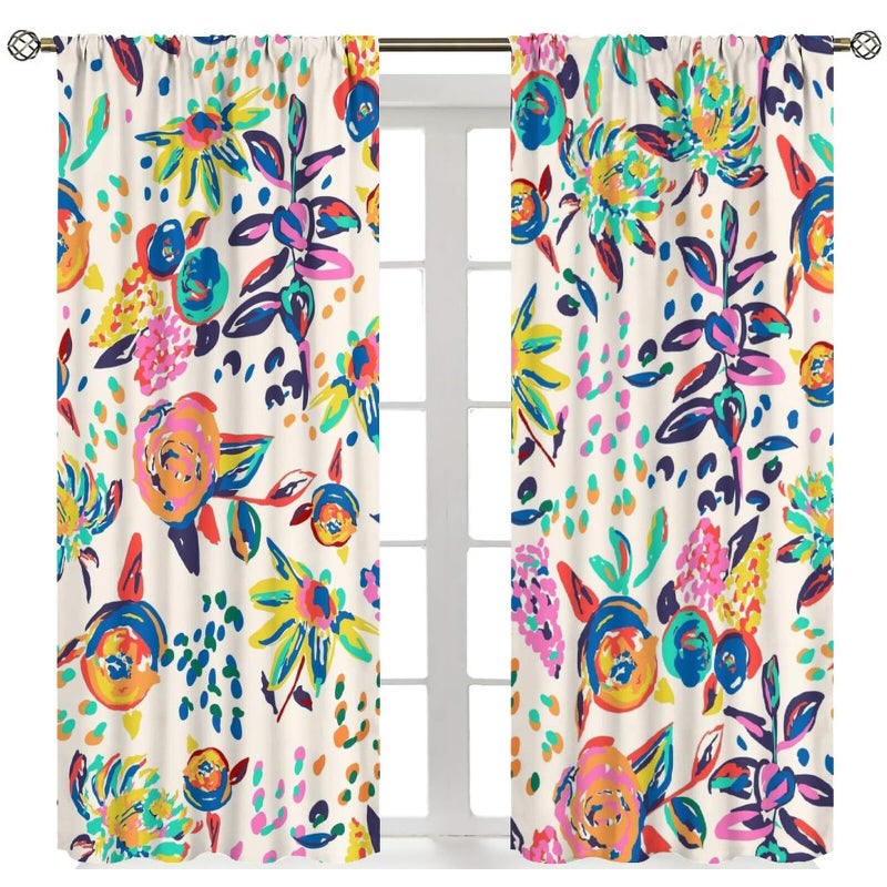 YCness Floral Print Curtains for Living Room, Boho Paisley Flower Window Treament for Bedroom, Colorful Jacobean Blackout Drapes 2 Panel Sets,42x45 Inch - Image 1