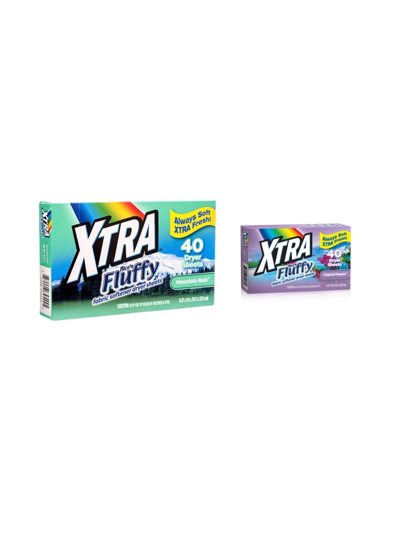 XTRA - XTRA Nice'N Fluffy 40 ct. Fabric Sheet, Tropical Passion and Mountain Rain combo pack - Image 1