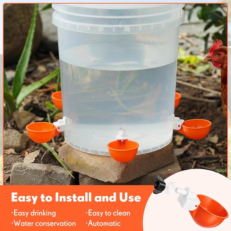 LemonRoad 30 Set Automatic Chicken Waterer Cups with 1/2" PVC Tee Fittings Chicken Drinking Bowl, Mounting Hole Opener, Water Feeder System for Duck, Goose, Turkey(Orange) - Image 4