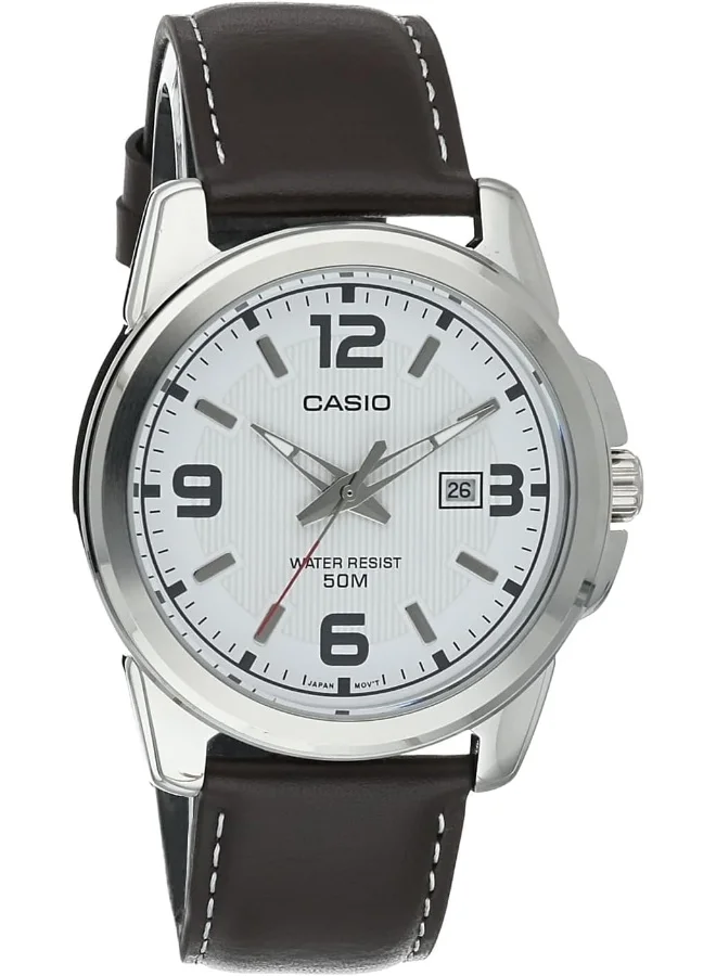 CASIO Men's Casio Men's Watch - MTP-1314L-7AVDF White Dial, Brown Band