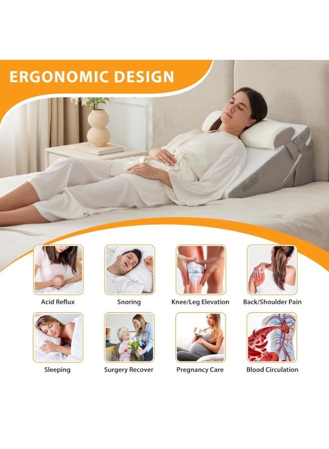 جورفنت طقم وسائد إسفينية طبية للسرير مكون من 3 قطع، وسادة إسفنجية لما بعد الجراحة، وسادة دعم مثلثة قابلة للتعديل، وسائد إسفينية من إسفنج الذاكرة، وسادة إسفينية قابلة للتعديل لتخفيف آلام الجسم (أبيض) - Image 4