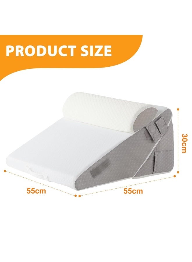 جورفنت طقم وسائد إسفينية طبية للسرير مكون من 3 قطع، وسادة إسفنجية لما بعد الجراحة، وسادة دعم مثلثة قابلة للتعديل، وسائد إسفينية من إسفنج الذاكرة، وسادة إسفينية قابلة للتعديل لتخفيف آلام الجسم (أبيض) - Image 2