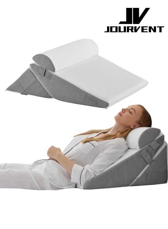 جورفنت طقم وسائد إسفينية طبية للسرير مكون من 3 قطع، وسادة إسفنجية لما بعد الجراحة، وسادة دعم مثلثة قابلة للتعديل، وسائد إسفينية من إسفنج الذاكرة، وسادة إسفينية قابلة للتعديل لتخفيف آلام الجسم (أبيض) - Image 1