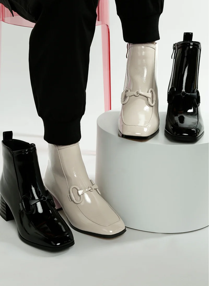 London Rag Textured Block Heel Ankle Boots in Black