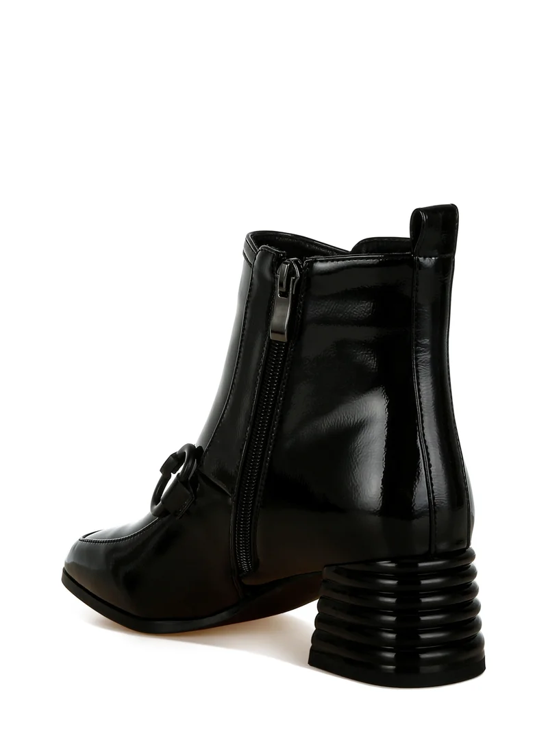London Rag Textured Block Heel Ankle Boots in Black