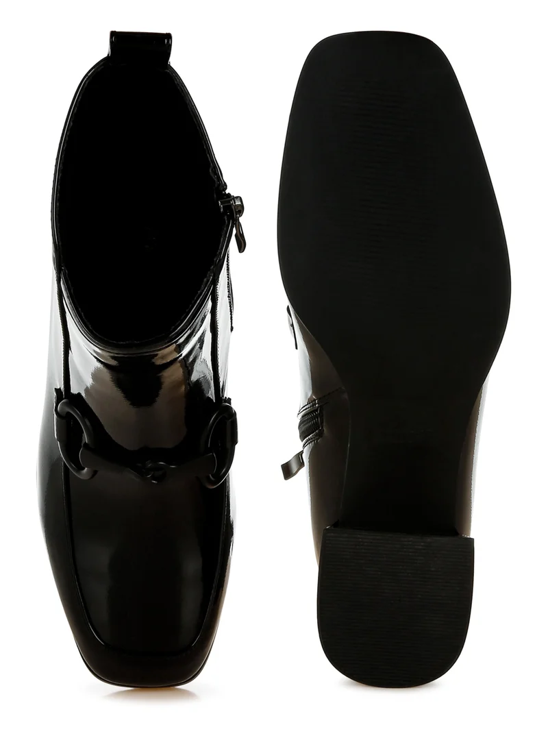 London Rag Textured Block Heel Ankle Boots in Black