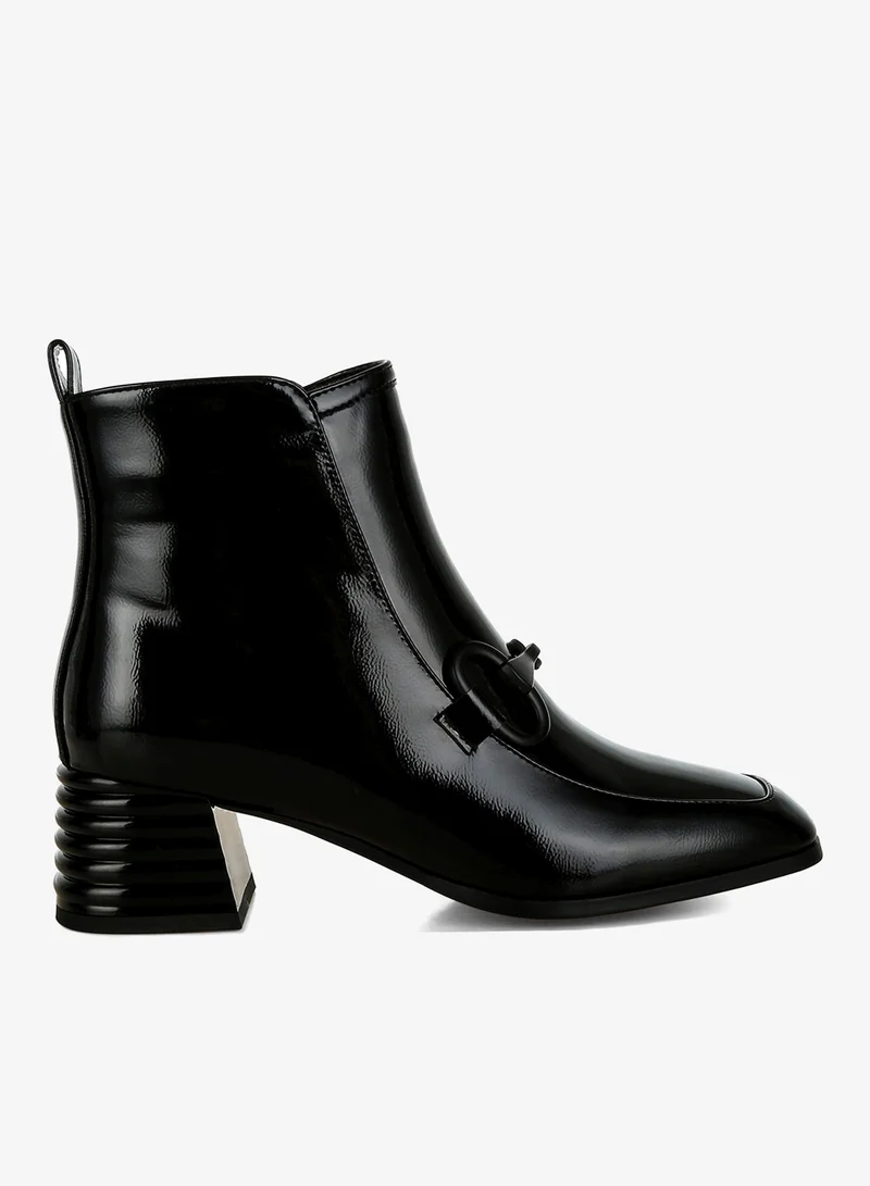 Textured Block Heel Ankle Boots in Black