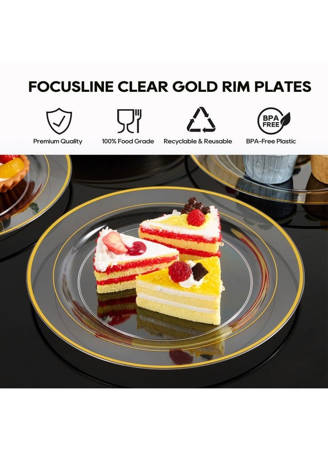 FOCUSLINE FOCUSLINE 100 Count 10 Inch Clear and Gold Plastic Plates, Disposable Heavy Duty Clear Plates with Gold Rim, Premium Hard Plastic Plate Fancy Disposable Dinner Plate for Wedding Parties  - Image 4