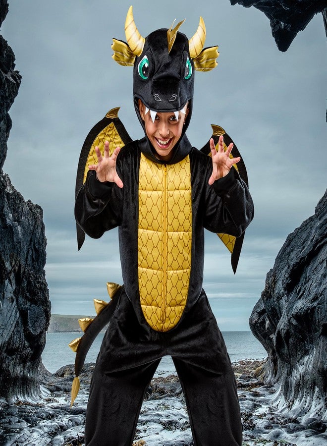 Rubies Black Dragon Comfywear Hooded Jumpsuit for Kids, Unisex S/M - Image 4