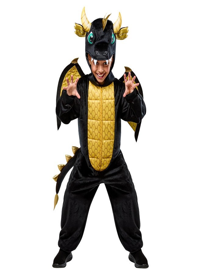Rubies Black Dragon Comfywear Hooded Jumpsuit for Kids, Unisex S/M - Image 1