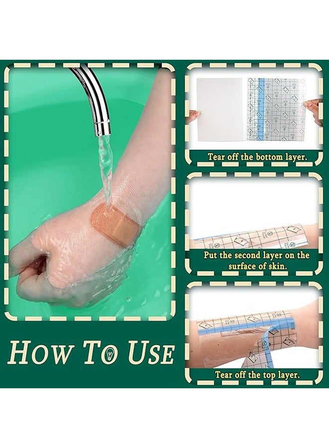 30 Pieces Shower Waterproof Patch, Transparent Stretch Adhesive Bandage, Waterproof Clear Adhesive Bandages, Tattoo Protective Transparent Film Adhesive Bandages for Tattoos (10 x 10 CM) - Image 3