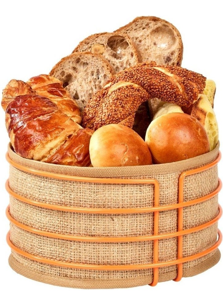 Edora Home - Orange Stainless Round Bread Basket Jute Fabric - Multi-Purpose Metal - Image 1
