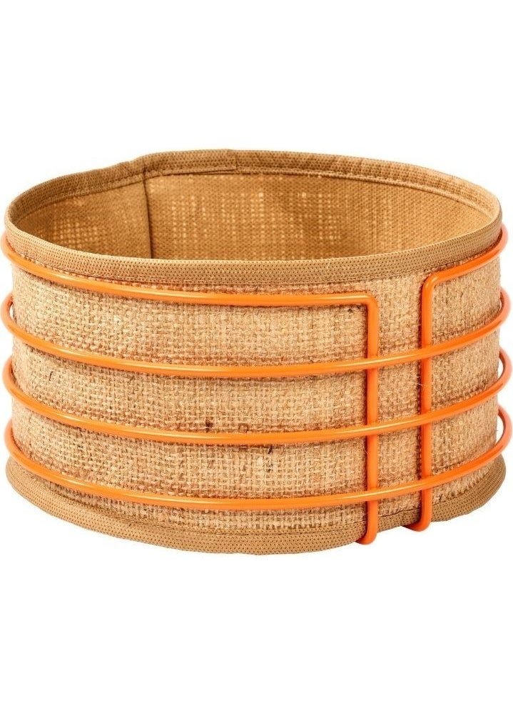 Edora Home - Orange Stainless Round Bread Basket Jute Fabric - Multi-Purpose Metal - Image 1