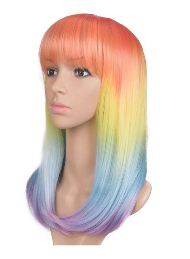 إسكدنيا شعر مستعار بقصة مستقيمة وتصميم متدرج برتقالي/ أصفر/ أزرق - Image 2