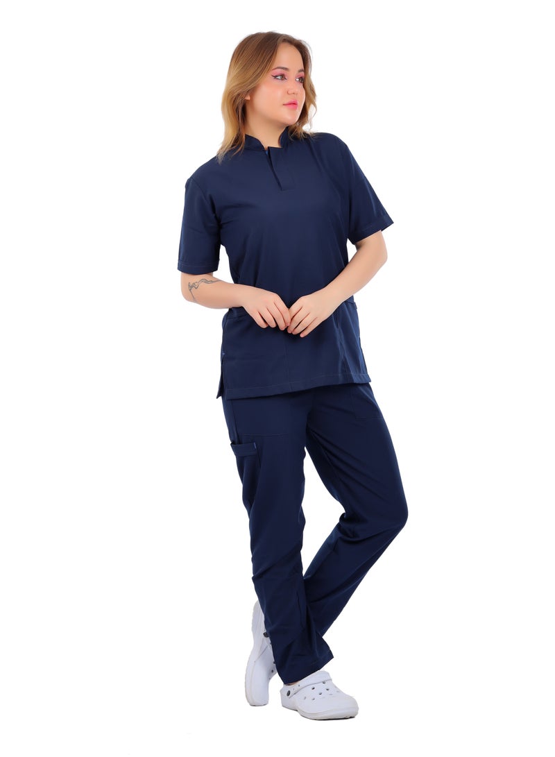 APEX Royal Scrub 1/2 Sleeve Female dark steel Blue LIN Press button  - Image 1