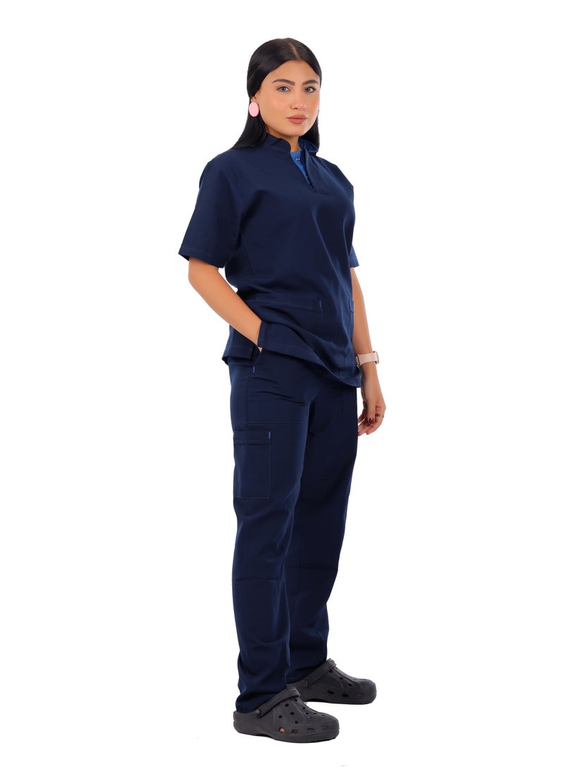 APEX Royal Scrub 1/2 Sleeve Female dark steel Blue LIN Press button  - Image 2
