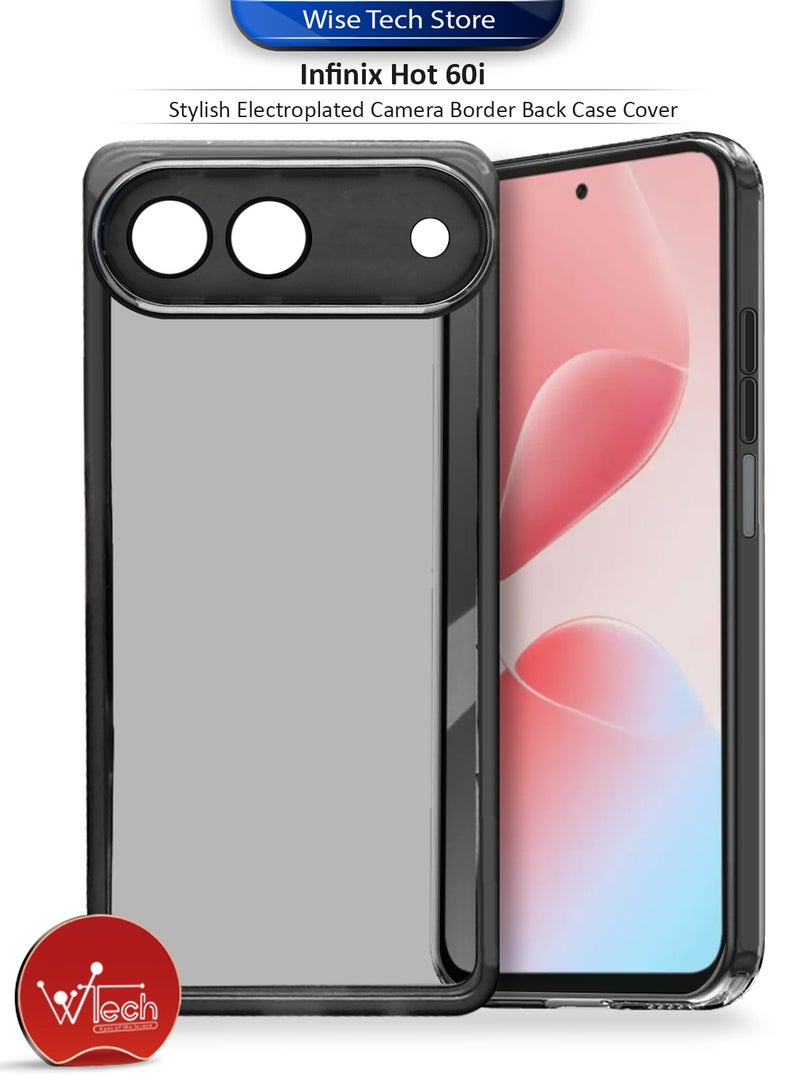 دبليو تيك غطاء خلفي لهاتف Infinix Hot 60i 5G 2025 بحماية عدسة الكاميرا من السيليكون الشفاف الناعم، نحيف للغاية، أنيق، مع إطار مطلي كهربائياً للكاميرا - أسود - Image 1