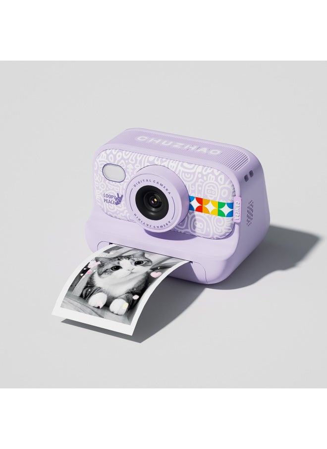 Generic Explosions Children's Camera Photographable Printable Toy HD Polaroid Digital Camera Direct Sales-Color:S9 Purple + 3 Rolls Of Color Printing Paper  - Image 1