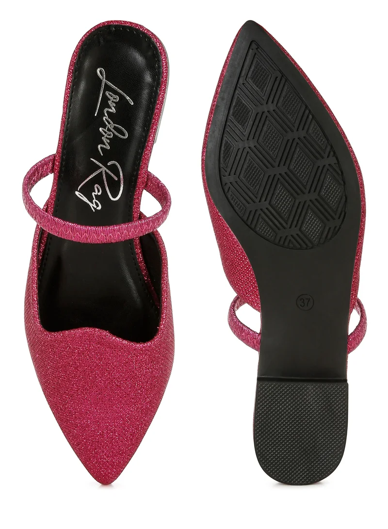 London Rag Glitter Faux Leather Flat Mules in Fuchsia