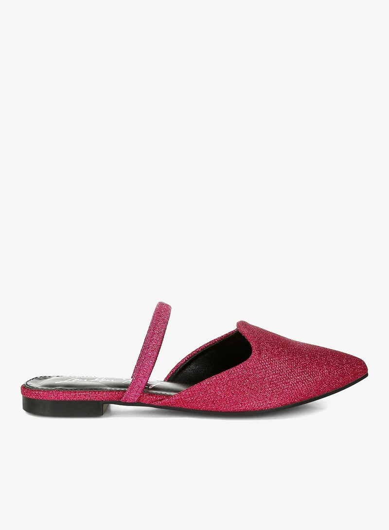 Glitter Faux Leather Flat Mules in Fuchsia