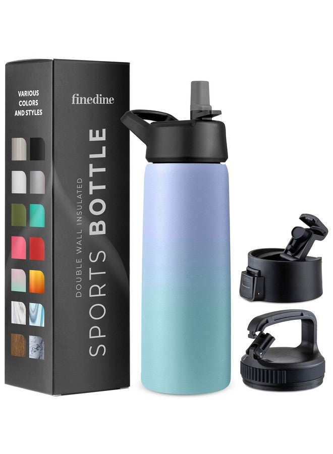 FineDine Triple Walled, Insulated Water Bottles with Straw - 25 Oz Stainless Steel Metal Bottle W/ 3 Leak Proof Lids - For Travel, School, Sports, Gym/Men, Women & Kids - Powder Steel Blue - Image 1