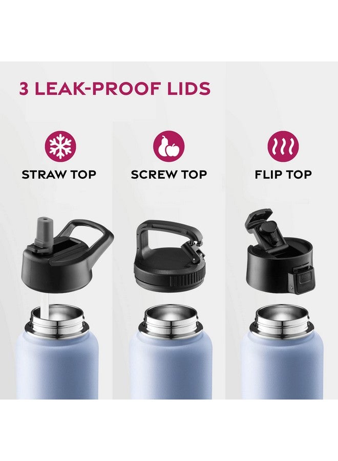 FineDine Triple Walled, Insulated Water Bottles with Straw - 25 Oz Stainless Steel Metal Bottle W/ 3 Leak Proof Lids - For Travel, School, Sports, Gym/Men, Women & Kids - Powder Steel Blue - Image 4