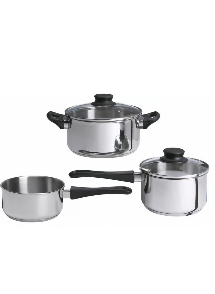 آيكيا فراكتا طقم قدور طهي 3 قطع, زجاج/ستينلس ستيل - Image 1