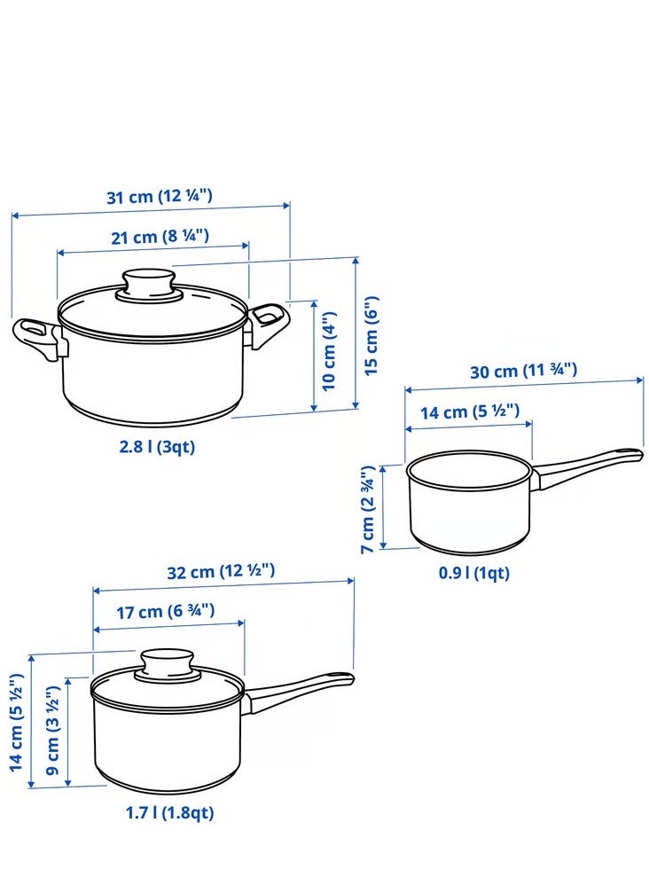 آيكيا فراكتا طقم قدور طهي 3 قطع, زجاج/ستينلس ستيل - Image 3