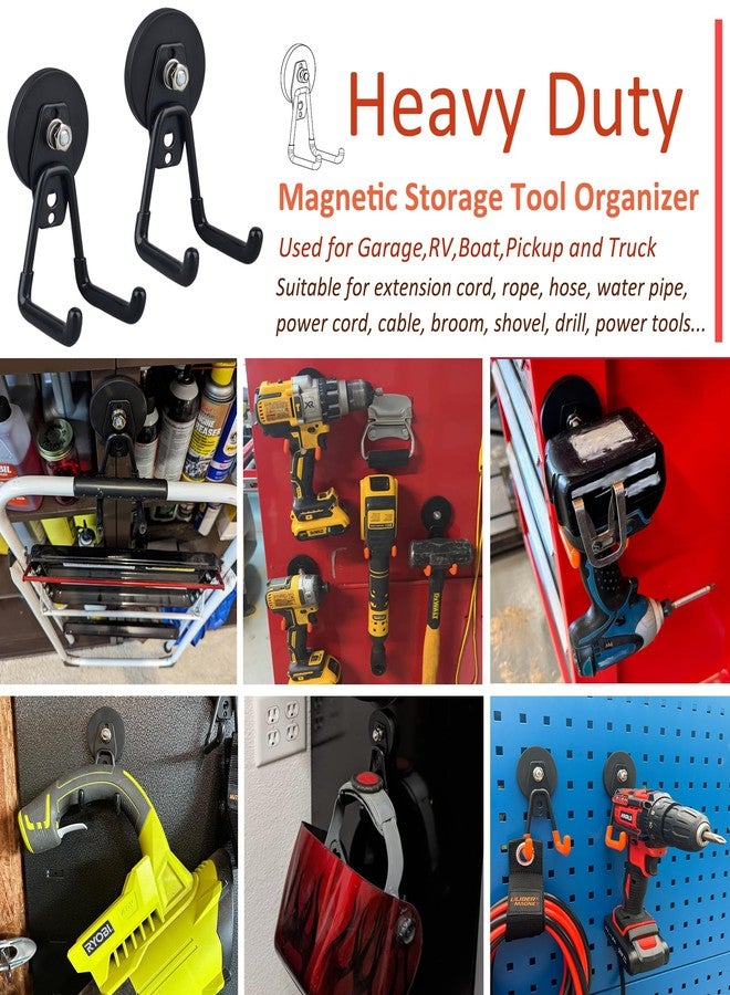 ULIBERMAGNET Heavy Duty Magnetic Garage Hooks,4 Pack Strong Large Magnet Hooks for Power Drill,Garden Tools,Hose,Pegboard,Garage, Workshop,Magnetic Storage Hooks for Indoor Outdoor Hanging(Black) - Image 2