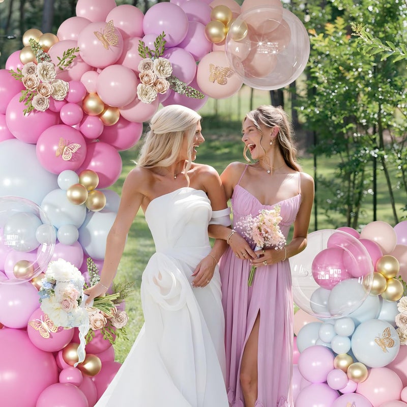 NUTTYBASH Light Pink and Blue Balloon Arch Kit, Princess Gold Pink Rose Orange Balloon Garland Kit for Wedding Birthday Baby Shower Gender Reveal Bridal Decorations - Image 3