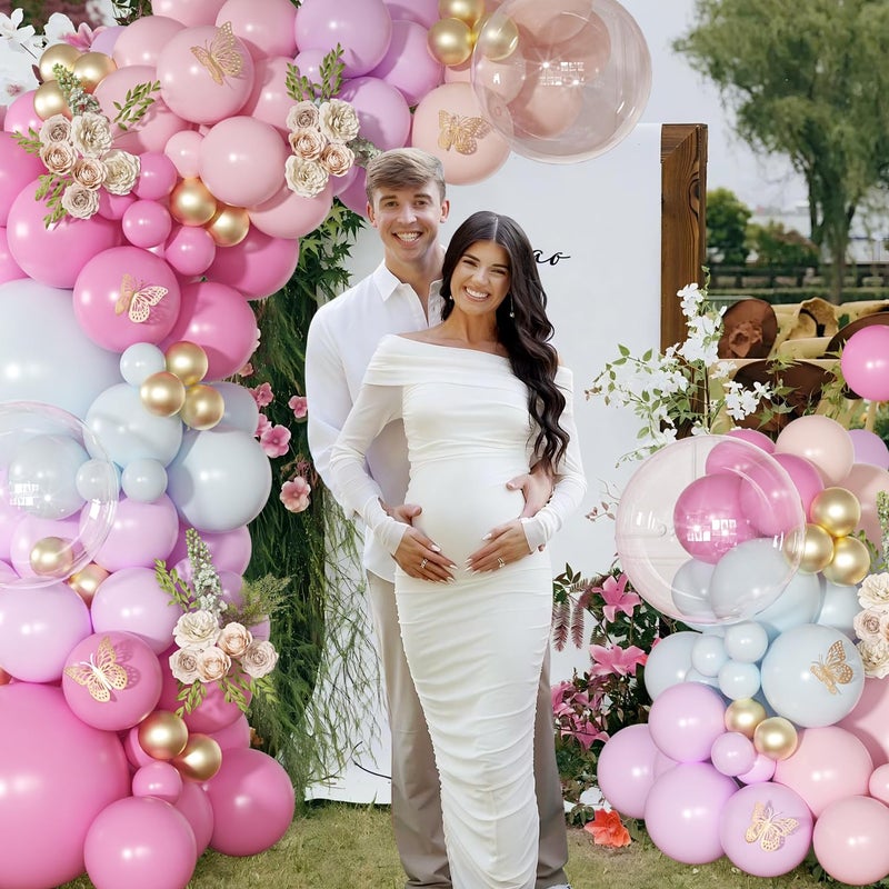 NUTTYBASH Light Pink and Blue Balloon Arch Kit, Princess Gold Pink Rose Orange Balloon Garland Kit for Wedding Birthday Baby Shower Gender Reveal Bridal Decorations - Image 5