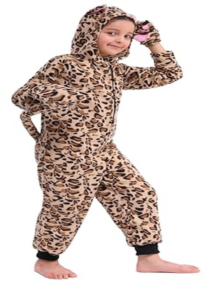 Wizland Fleece Leopard Costume for Kids One Piece Cheetah Costume Cat Onesie Cheetah Onesie Kids 6-8 - Image 4