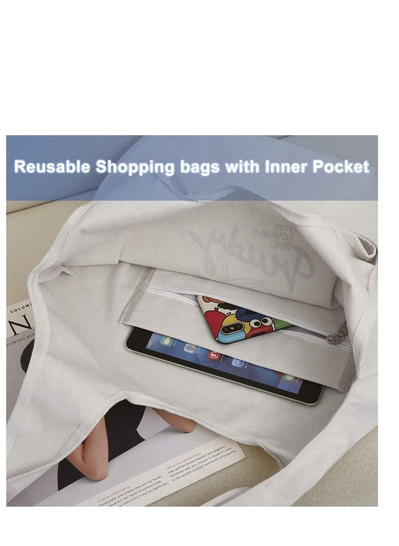 SYOSI - Canvas Tote Bags, with Inner Pocket Reusable Grocery Bags Bulk Reusable Shopping Bags Large Capacity Machine Washable - Image 1