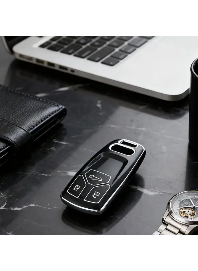 Black TPU Key Fob Cover for Audi Q5 S4 S5 SQ5 RS5 A4 A5 Q7 TT TTS Full Protection Golden Accents - Image 2