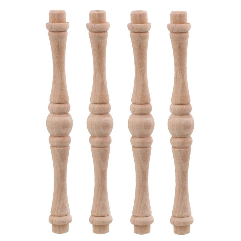Mxfans 4 Pieces Vintage Style Unfinished Wood Natural Cutout Wooden Spindle 15cm Length