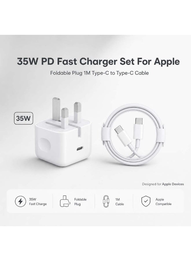35W  Fast Charger Set For Apple, including 1-metre iPhone fast-charging cable (Type-C to Type-C), compatible with iPhone 17/16/15 Pro Max, Pro/Plus and all USB-C mobile phones/tablets. - Image 1