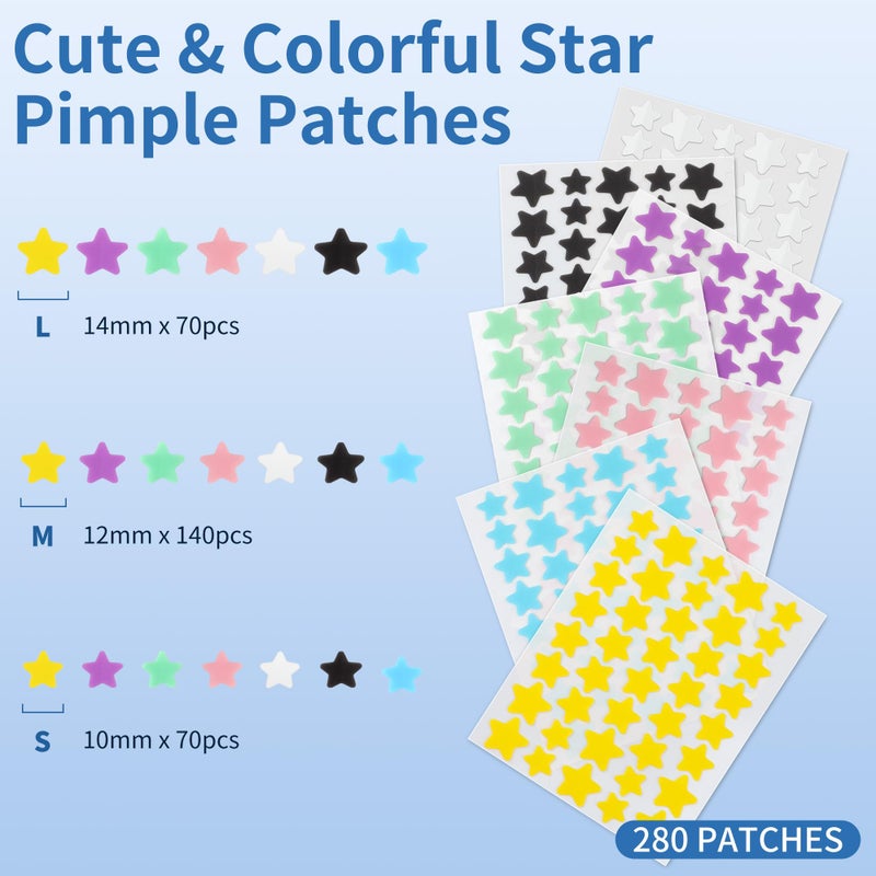 Daolyo Pimple Patches for Face, 3 Size 280 Counts Hydrocolloid Acne Patches, Cute Star Pimple Stickers with Salicylic Acid, Tea Tree Oil & Calendula Oil, for Covering Zits and Blemishes - Image 2