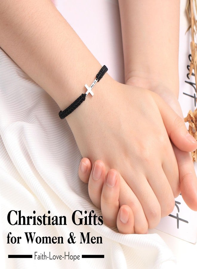 Sistble Easter Gifts for Men Teens, Easter Basket Stuffers Christmas Christian Gift Black Cross Bracelet for Men Confirmation Gifts for Teens Baptism Inspirational Bracelets Faith Bible Verse Jewelry - Image 3