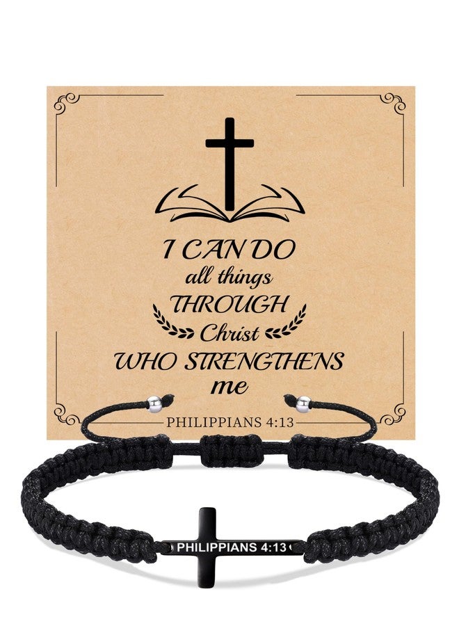 Sistble Easter Gifts for Men Teens, Easter Basket Stuffers Christmas Christian Gift Black Cross Bracelet for Men Confirmation Gifts for Teens Baptism Inspirational Bracelets Faith Bible Verse Jewelry - Image 1