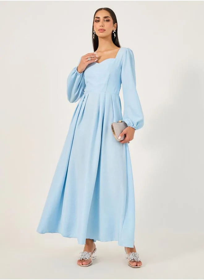 ستايلي Pleated Balloon Sleeves A-Line Maxi Dress