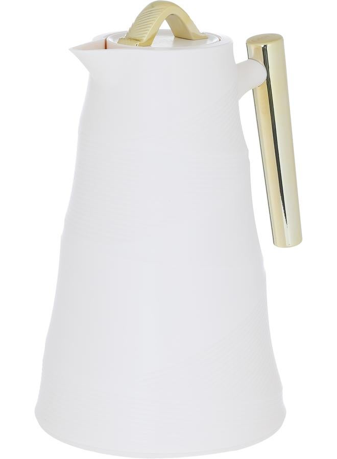 جلوري ترمس زجاجي من الخيزران سعة 1 لتر، هيكل بلاستيكي، أبيض - Image 2