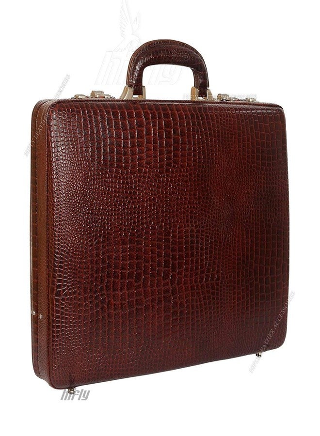 Hifly Leather Briefcase for Men - 15.6" Laptop Briefcase - Unisex - Hard Briefcase - Office Bag - Leather Accessories - 3 Digit Combo Lock - Suitcase - Travel Bag - Brown - Image 2