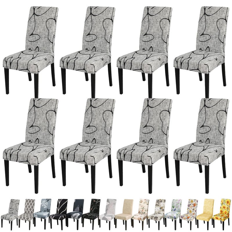 JQinHome JQinHome Pattern Chair Covers for Dining Room Set of 8  High Stretch Removable Washable Parsons Chair Slipcover for Home Party Hotel Wedding Ceremony (8PCS  Lotus Gray) - Image 1
