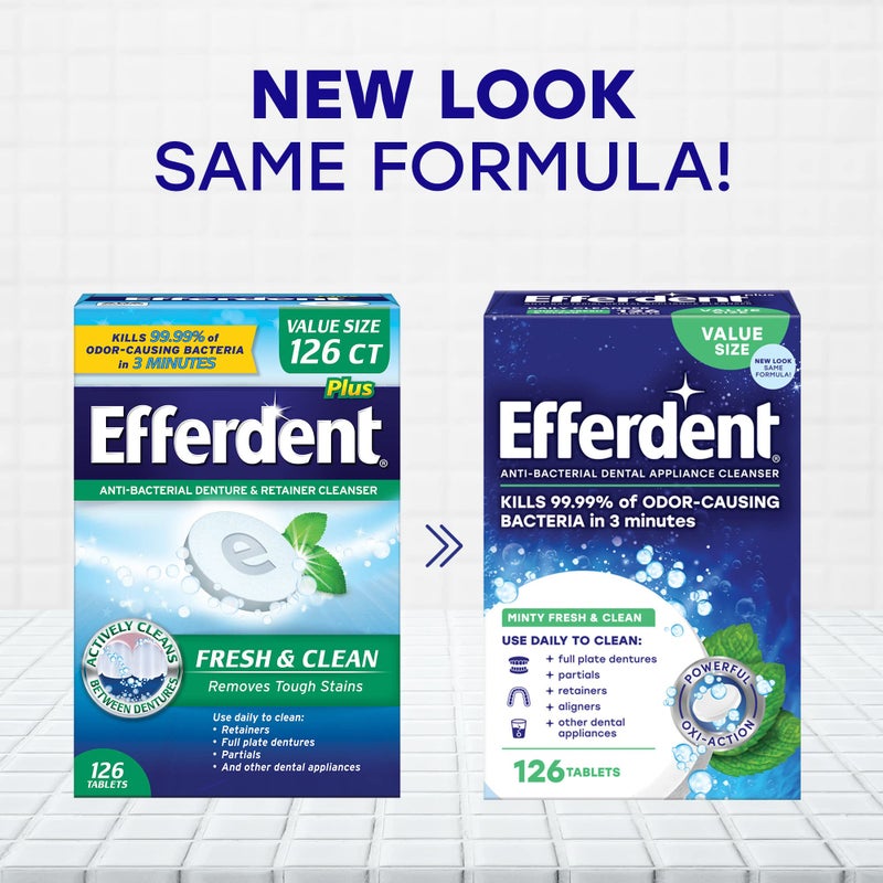 Efferdent Retainer Cleaning Tablets, Denture Cleaning Tablets for Dental Appliances, Minty Fresh & Clean, 126 Count (Pack of 2) - Image 2